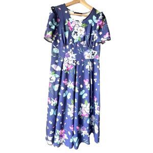 Women’s Perla Boutique floral purple dress midi short sleeve casual fresh S.